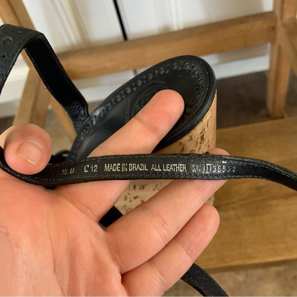 Tory Burch Verity Wm's 10 Blue Leather Platform Wedge Cork Ankle Strap Scalloped - Picture 9 of 9